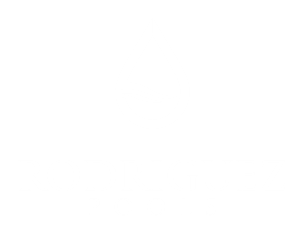 A black and white logo of rodriguez pools.