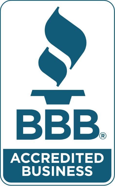 A blue bbb logo with a fire on it.