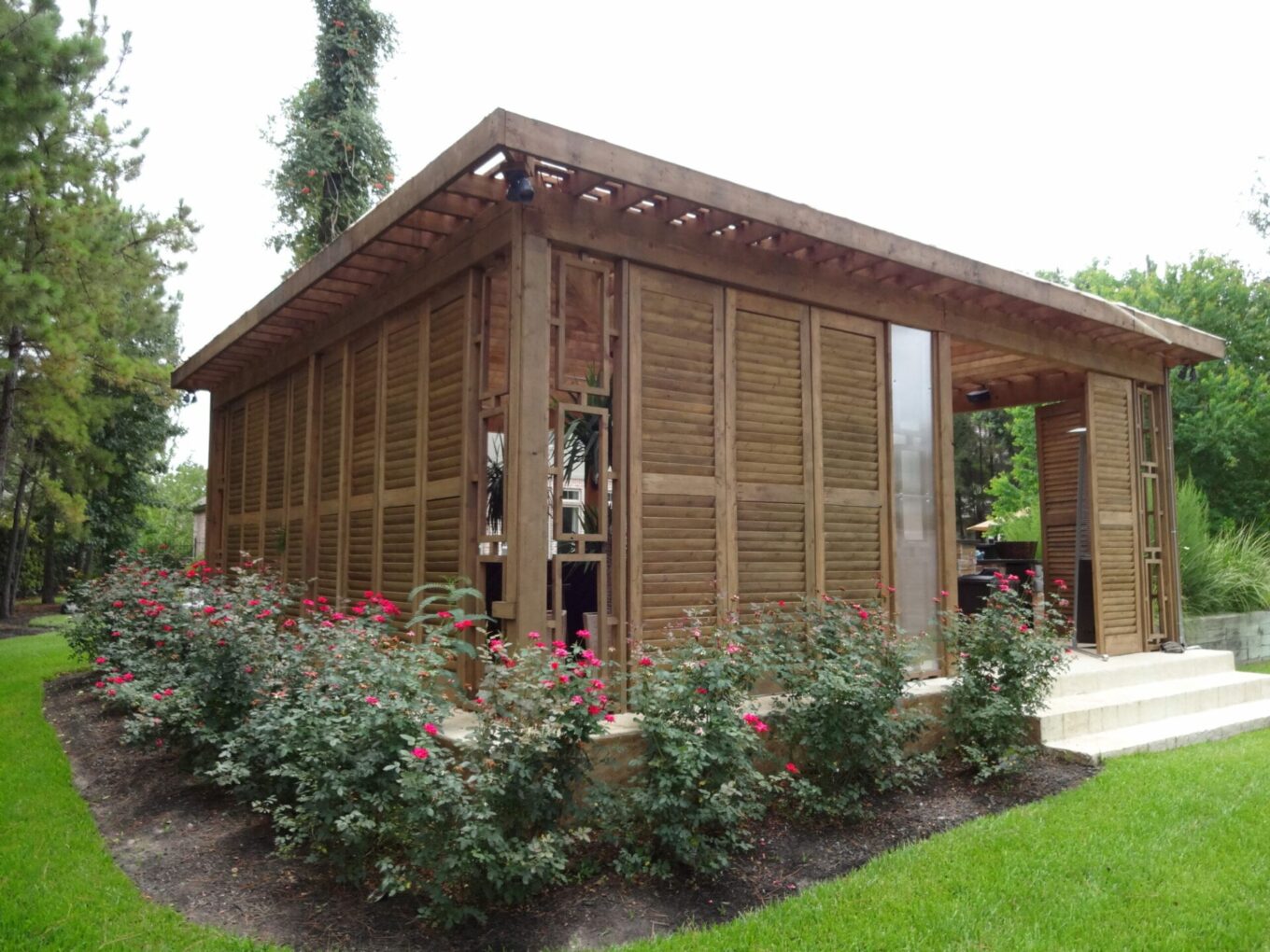 A wooden structure with a lot of privacy.